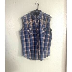 Ely 1878 women’s XXL pearl snap sleeveless plaid shirt Grandma Country Western